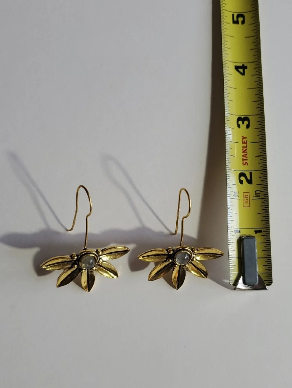 Cost Plus World Market 14K Gold Plated Floral Drop Earrings Semi Precious Stone - Picture 5 of 5